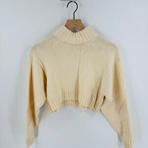 Wilfred Free Cream Ribbed Turtleneck Cropped Sweater‎ Knit Top Small Aritzia